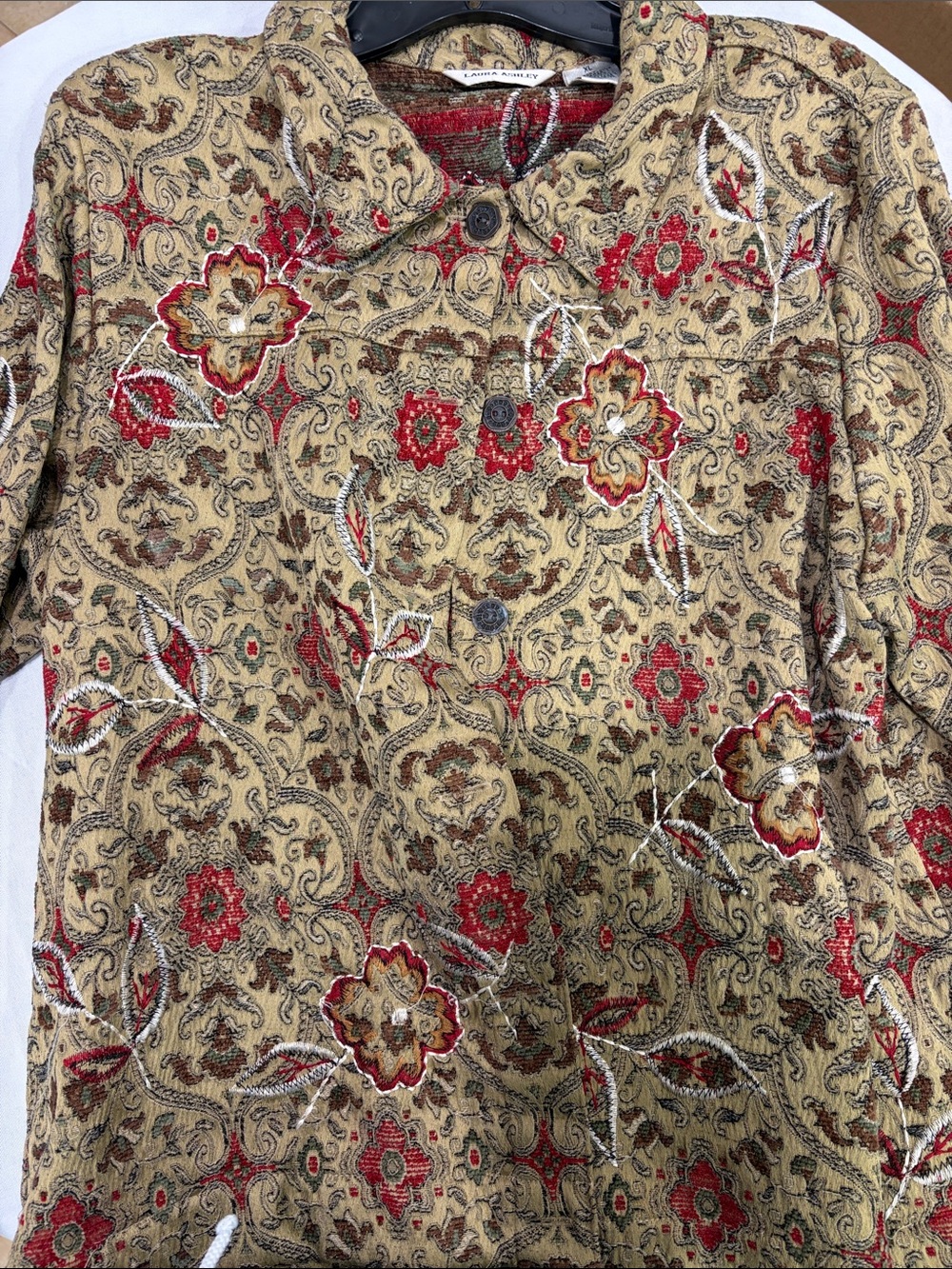 Laura Ashley Paisley-Print Button Shirt in Tan, Red and Green